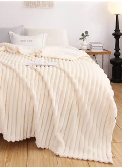 LUNA Home Throw Striped Blanket Super Soft, Off White Color  - Image 1