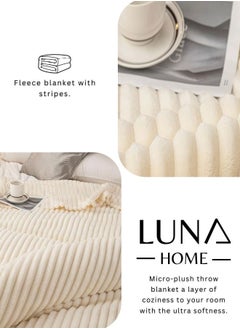 LUNA Home Throw Striped Blanket Super Soft, Off White Color  - Image 4
