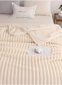LUNA Home Throw Striped Blanket Super Soft, Off White Color  - Image 2