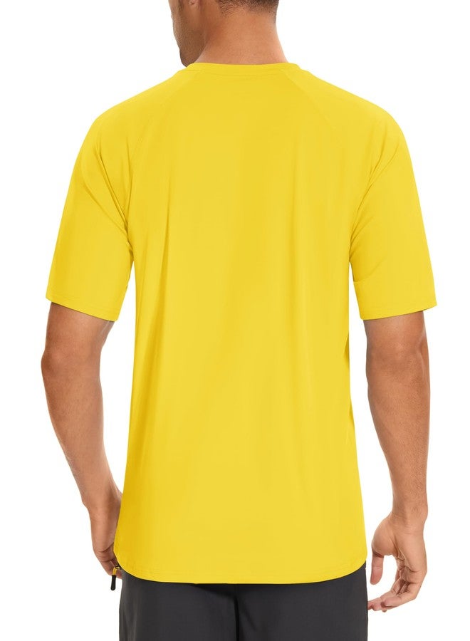 KEFITEVD Sun Shirts for Men UPF 50 Swim Shirt Short Sleeve UV SPF Polyester T-Shirts Quick Dry Workout Cycling Beach T-Shirt Moisture Wicking Rash Guard Yellow - Image 2