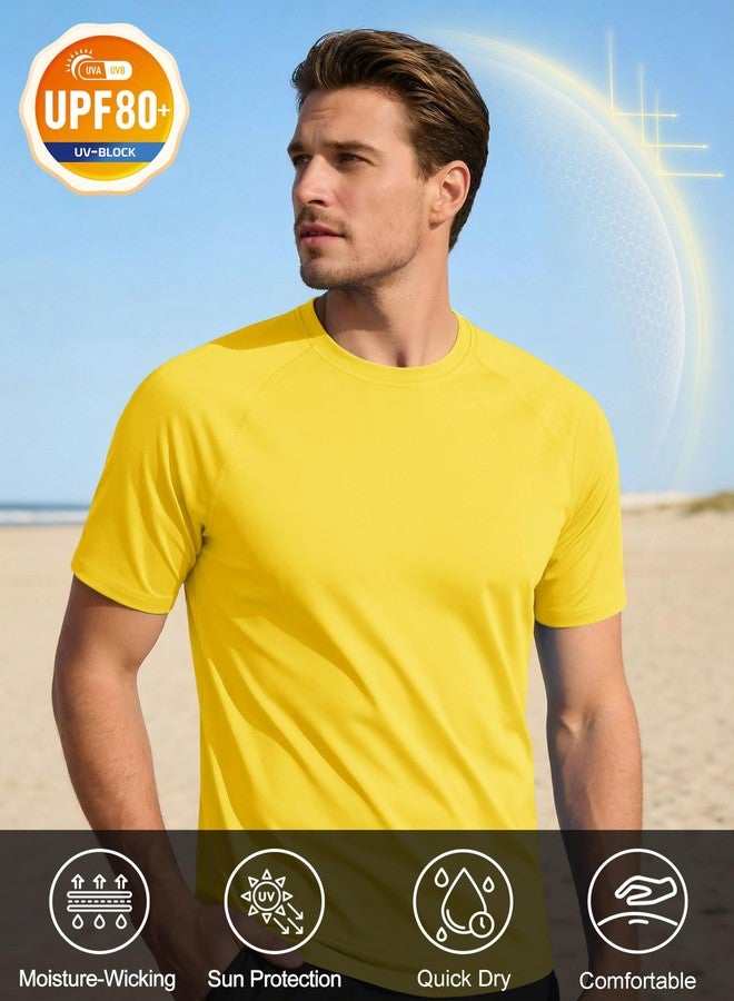 KEFITEVD Sun Shirts for Men UPF 50 Swim Shirt Short Sleeve UV SPF Polyester T-Shirts Quick Dry Workout Cycling Beach T-Shirt Moisture Wicking Rash Guard Yellow - Image 3