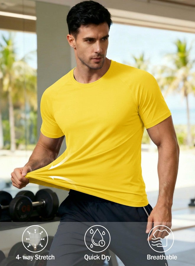 KEFITEVD Sun Shirts for Men UPF 50 Swim Shirt Short Sleeve UV SPF Polyester T-Shirts Quick Dry Workout Cycling Beach T-Shirt Moisture Wicking Rash Guard Yellow - Image 4