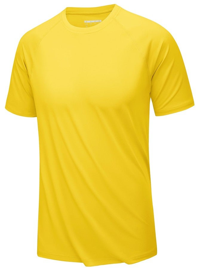 KEFITEVD Sun Shirts for Men UPF 50 Swim Shirt Short Sleeve UV SPF Polyester T-Shirts Quick Dry Workout Cycling Beach T-Shirt Moisture Wicking Rash Guard Yellow - Image 1