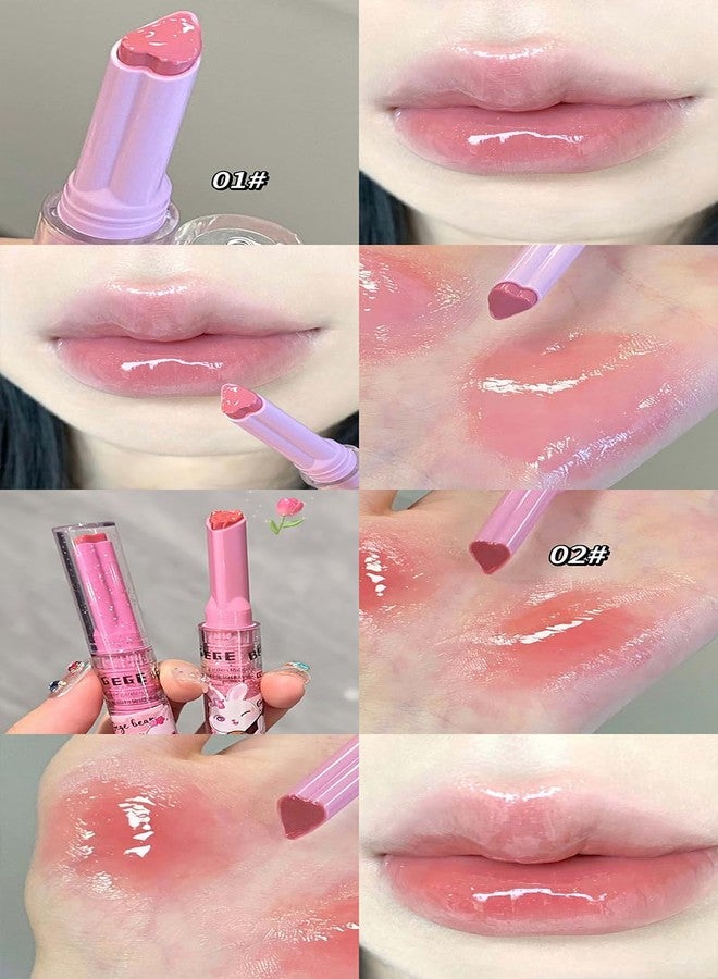 Gege Bear Flower Garden Lip Gloss | Branded Light Feel with Non-Sticky Shine | Chocolate Brown, Cherry Red & Red Lip Color | Glossy, Long-Lasting Crayon-Like Finish | Best Lipstick for Women with Heart Tip (02#Coral Charm, 2g) - Image 3