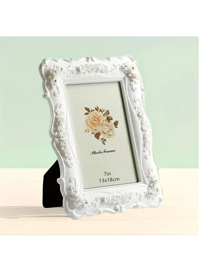1pc Rose Embossed Picture Frame White Plastic Poster Display Stand Model X1122 57 For Home Decoration Gifts Birthday Graduation Photos Christmas Halloween Decorations - Image 5