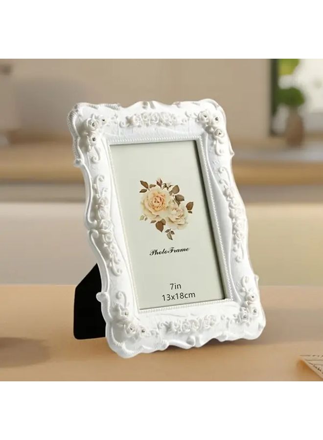 1pc Rose Embossed Picture Frame White Plastic Poster Display Stand Model X1122 57 For Home Decoration Gifts Birthday Graduation Photos Christmas Halloween Decorations - Image 2