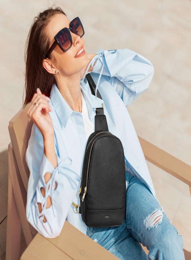 Kattee Sling Bag for Women Crossbody, Leather Fanny Packs for Women, Small Crossbody Chest Bag with RFID Blocking, Black - Image 2