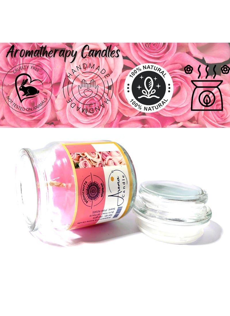 BODHICHITTA Bodhichitta Aroma Candles Pure Soy Wax 100g Wax Each Pink Roses Scented Upto 20 Hours Home Decor Best Gift Pack of 2  - Image 5