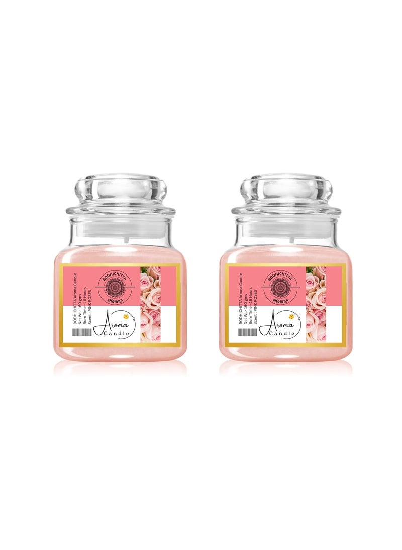 BODHICHITTA Bodhichitta Aroma Candles Pure Soy Wax 100g Wax Each Pink Roses Scented Upto 20 Hours Home Decor Best Gift Pack of 2  - Image 1