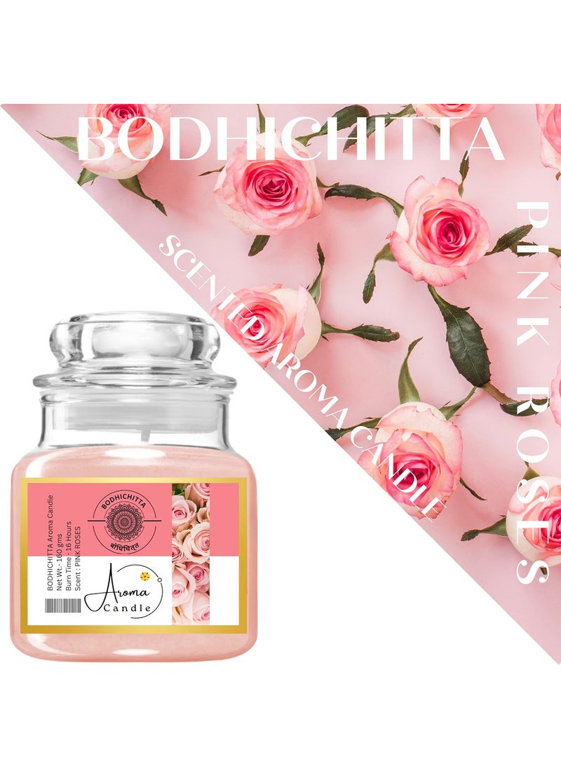 BODHICHITTA Bodhichitta Aroma Candles Pure Soy Wax 100g Wax Each Pink Roses Scented Upto 20 Hours Home Decor Best Gift Pack of 2  - Image 2