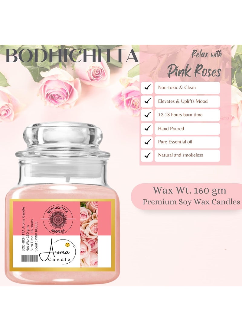 BODHICHITTA Bodhichitta Aroma Candles Pure Soy Wax 100g Wax Each Pink Roses Scented Upto 20 Hours Home Decor Best Gift Pack of 2  - Image 3