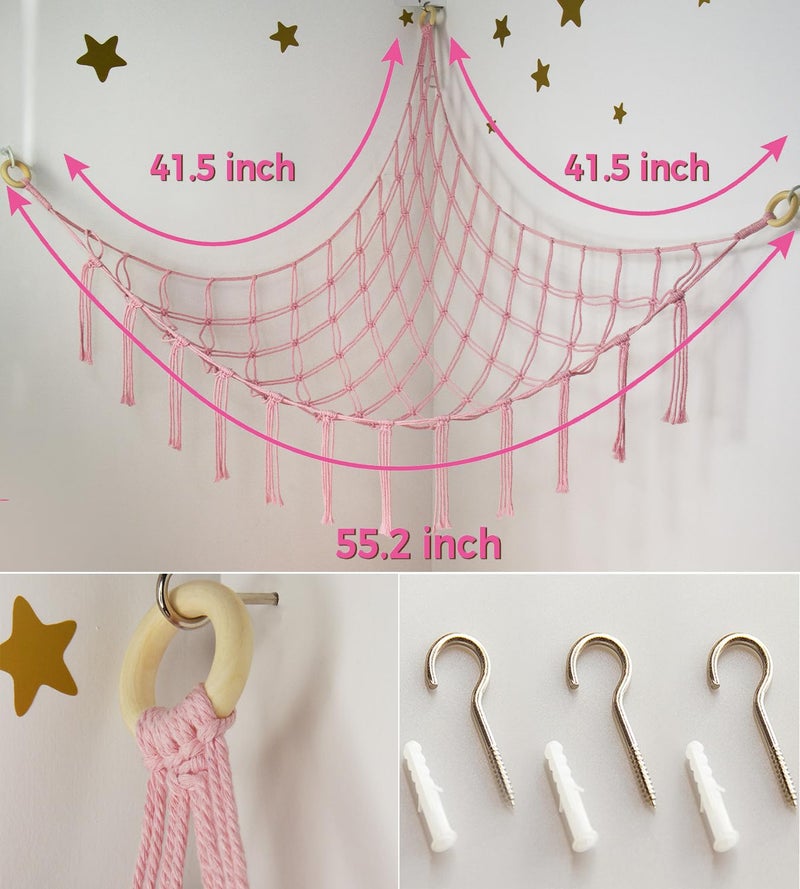 mirolam Stuffed Animal Storage Hammock Corner Net - Pink Room Christmas Decor for Teen Girls - Toys Storage Hanging Stuff Animal Organizer Holder Cute Stuff - Boho Nursery Dorm Bedoom Decor Aesthetic - Image 5