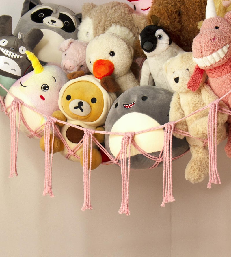 mirolam Stuffed Animal Storage Hammock Corner Net - Pink Room Christmas Decor for Teen Girls - Toys Storage Hanging Stuff Animal Organizer Holder Cute Stuff - Boho Nursery Dorm Bedoom Decor Aesthetic - Image 3