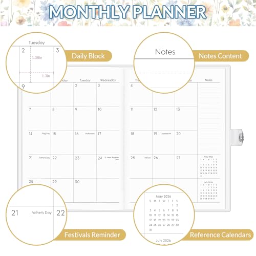 KONVINIT 2025-2027 Monthly Planner, 30 Months Calendar Planner 2026 - Runs From July 2025 Until December 2027, 5.9'' x 8.4'', Floral Monthly Planner 2025-2027 for Office Supplies - Image 4