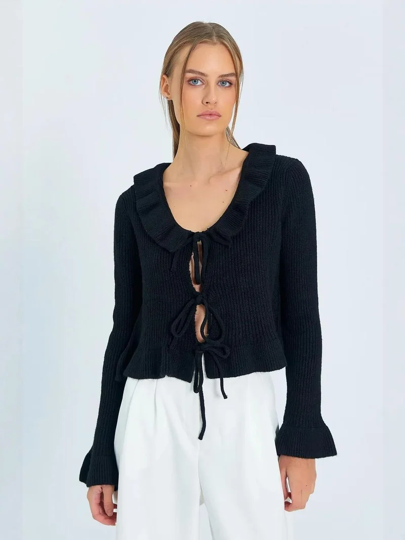 ميكسراي كارديجان ميكسراي محبوك بضلوع ورباط مكشكش