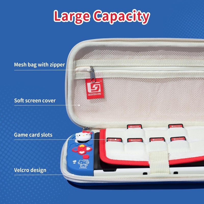 Kuitmor Switch Accessories Bundle for Switch OLED:Carrying Case,Protective Case,Game Card Case,Screen Protector,Playstand,Thumb Grip Caps and More(11 in 1) - Image 2