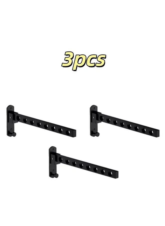 3pcs Black Wall Mounted Foldable Drying Rack Heavy Duty Carbon Steel No Drill Installation - Image 1