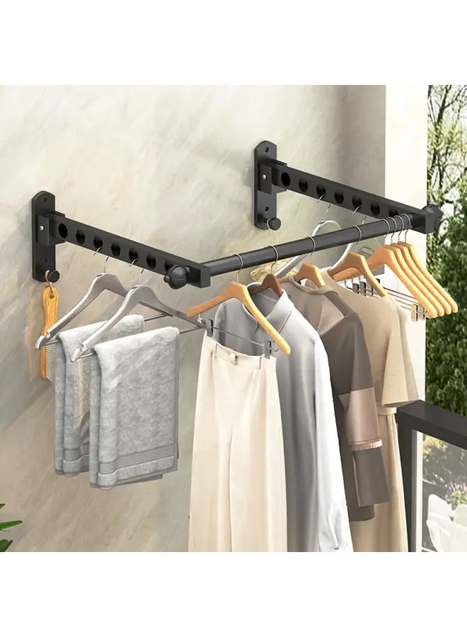 3pcs Black Wall Mounted Foldable Drying Rack Heavy Duty Carbon Steel No Drill Installation - Image 2