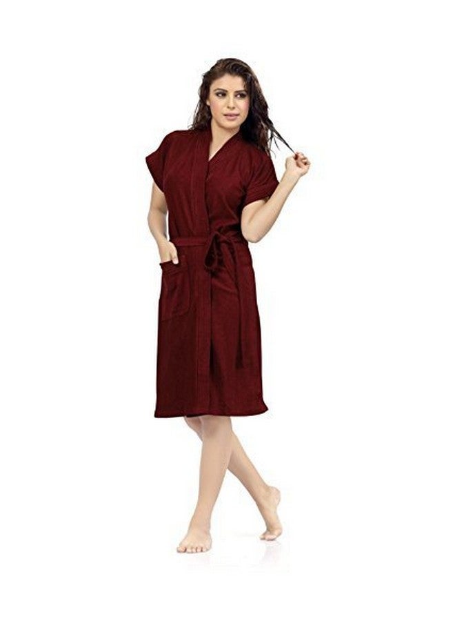 ELEVANTO ELEVANTO Bathrobes for Women & Bathrobes for Girls: Everyday Terry Unisex Collection with Kimono Collar, Half Sleeve, 1 Pocket | Soft & Lightweight Comfort bath robe (MEHROON)  - Image 1