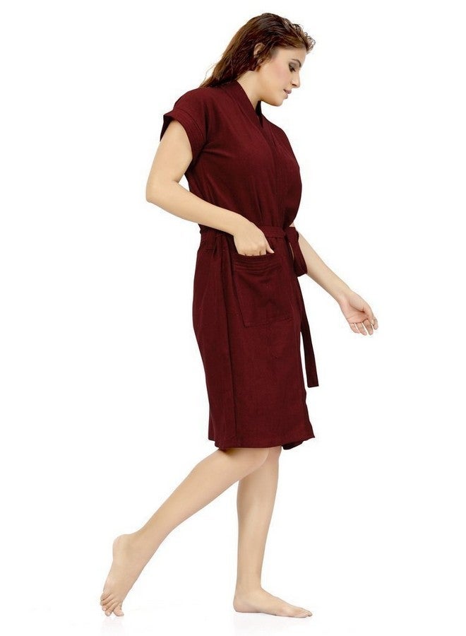ELEVANTO ELEVANTO Bathrobes for Women & Bathrobes for Girls: Everyday Terry Unisex Collection with Kimono Collar, Half Sleeve, 1 Pocket | Soft & Lightweight Comfort bath robe (MEHROON)  - Image 3