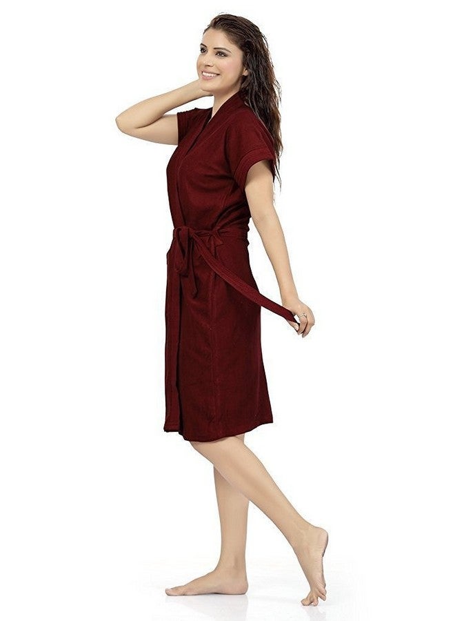 ELEVANTO ELEVANTO Bathrobes for Women & Bathrobes for Girls: Everyday Terry Unisex Collection with Kimono Collar, Half Sleeve, 1 Pocket | Soft & Lightweight Comfort bath robe (MEHROON)  - Image 2