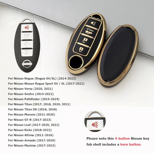 SUNCARACCL for Nissan Key Fob Cover with Leather Keychain Soft TPU Full Cover Protection Key Case for Altima Maxima Rogue Armada Pathfinder Smart KeyBlack - Image 5