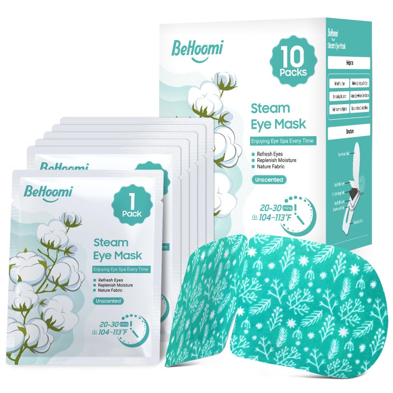 BeHoomi Steam Eye Mask, 10Packs Heated Eye Mask, Self Heating Disposable SPA Warm Compress for Eyes Sleep Mask, Travel Essentials & Relaxation Gifts, Valentine's Day Gifts (Unscented) - Image 1