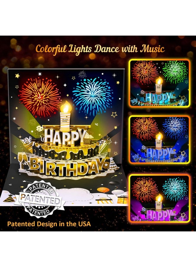 Inpher Diy Age Birthday Cards Fireworks Pop Up Cake Light And Music Black And Gold Happy Birthday Card Gift For Husband, Men, Women, Mom, Grandma - Image 2