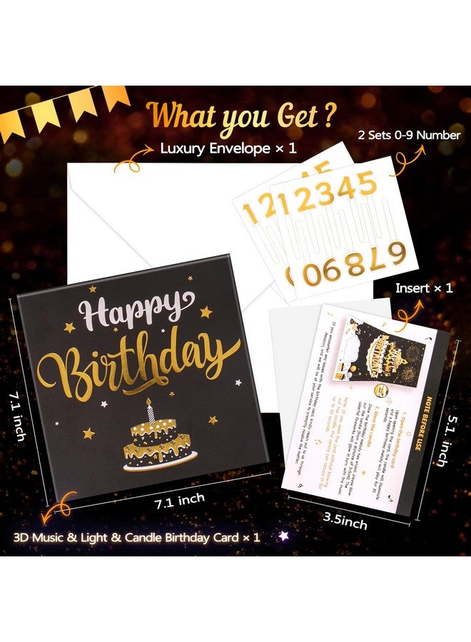 Inpher Diy Age Birthday Cards Fireworks Pop Up Cake Light And Music Black And Gold Happy Birthday Card Gift For Husband, Men, Women, Mom, Grandma - Image 4