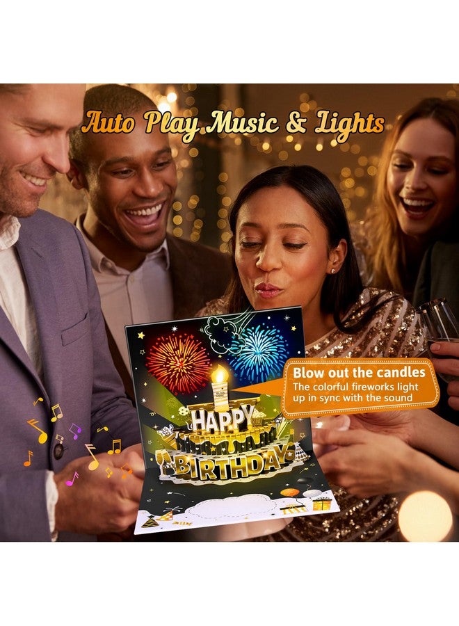 Inpher Diy Age Birthday Cards Fireworks Pop Up Cake Light And Music Black And Gold Happy Birthday Card Gift For Husband, Men, Women, Mom, Grandma - Image 5