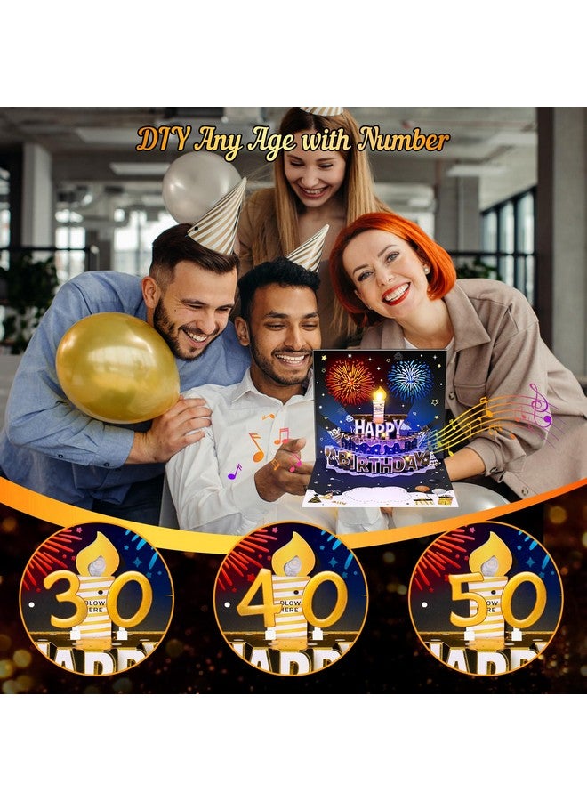 Inpher Diy Age Birthday Cards Fireworks Pop Up Cake Light And Music Black And Gold Happy Birthday Card Gift For Husband, Men, Women, Mom, Grandma - Image 3