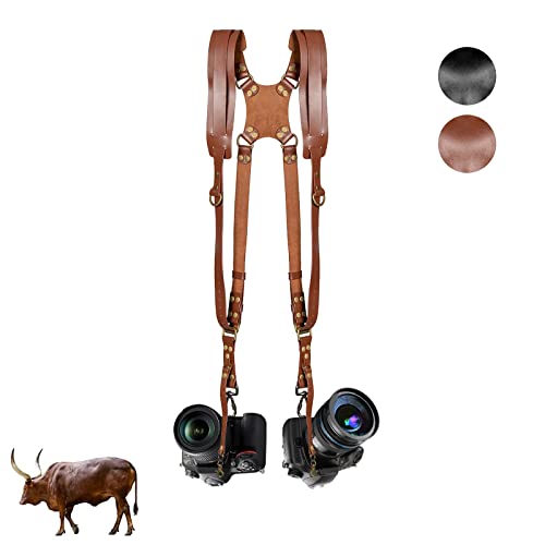 Kasla Camera Strap,Camera Straps for Photographers,Leather Dual Camera Strap for Two DSLR/SLR Cameras (Brown) - Image 1