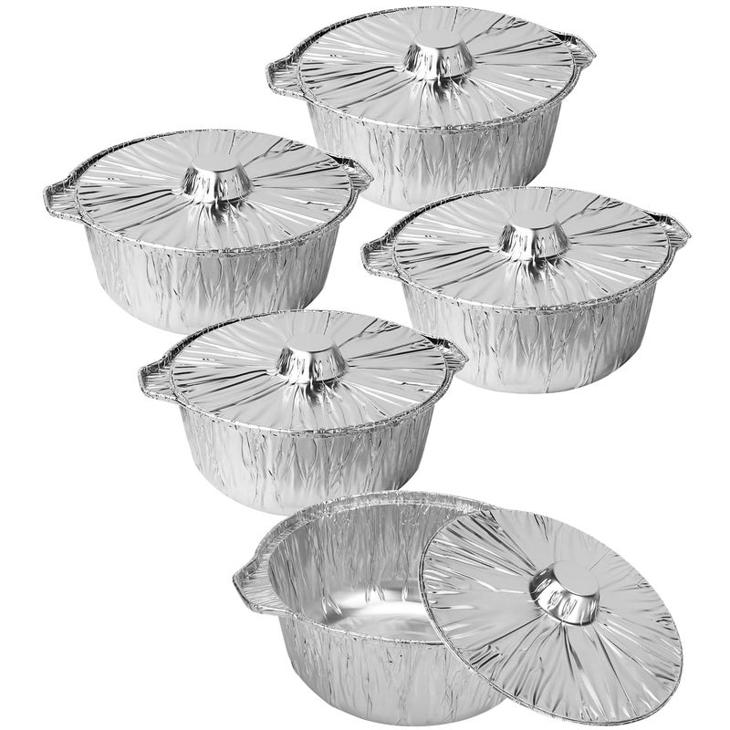 PKEAFC 72 Oz Disposable Aluminum Pot Disposable Pots With Lids OvenReady Aluminum Pots Stove Compatible Baking Foil Pan Tinfoil Camping Pot Camping Heating Cooking 5 PCS - Image 2