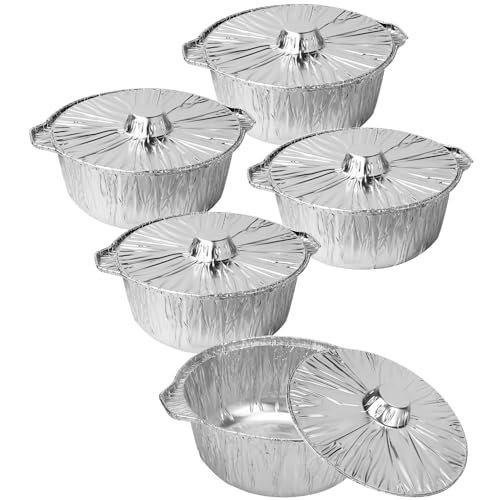 PKEAFC 72 Oz Disposable Aluminum Pot Disposable Pots With Lids OvenReady Aluminum Pots Stove Compatible Baking Foil Pan Tinfoil Camping Pot Camping Heating Cooking 5 PCS - Image 1