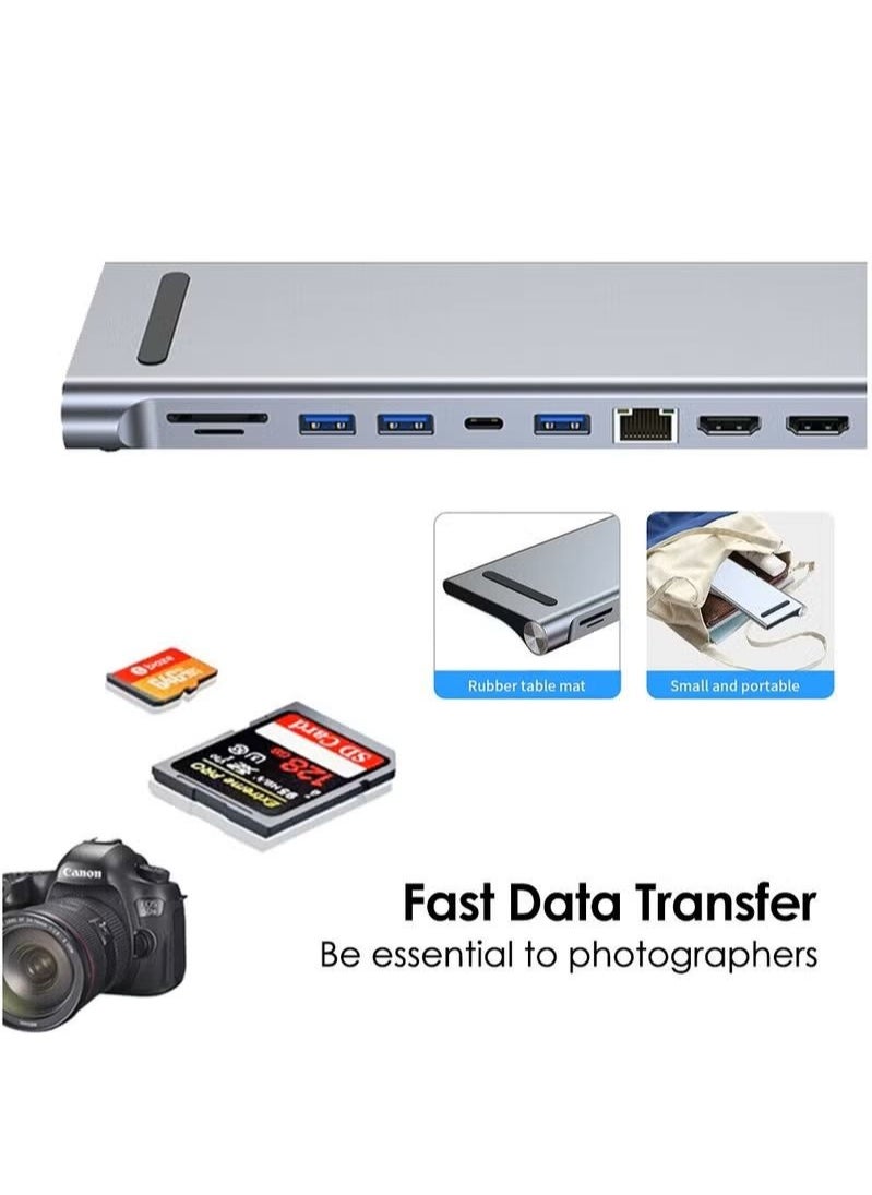 Generic - USB C HUB,USB Type C 12-in-1 Dock, Docking Station USB C, Aluminium C Hub With RJ45 Ethernet, HDMI, VGA, Audio Mic Port, SD/TF Card Reader - Image 1