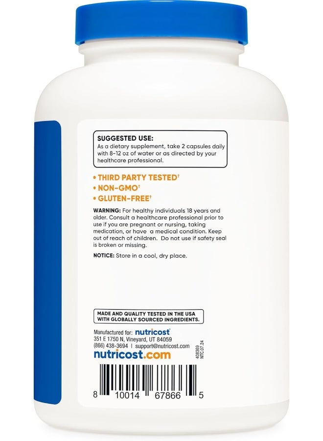 Nutricost نوتريكوست مونو لورين 1000 ملغ (120 حصة، 240 كبسولة) - خالي من الغلوتين، غير معدّل وراثيًا، نباتي - Image 4
