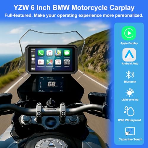 YZW GPS Screen Motorcycle CarPlay Fit for BMW, 6" QLED Waterproof Touch Screen/HD/1000 Nits/60Hz, Wonder Wheel, Data Reading, Plug&Play, Lossless Installation, Android Auto, BT, TPMS, Native Protocol - Image 2