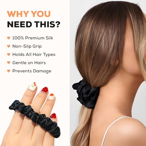 Multibrite Black Satin Scrunchies, No Crease Hair Ties for Thick & Thin Hair, Soft Elastic Hair Rubber, Stretchable Ponytail Holder, Hair Accessories for Women & Girls (Pack of 6) - Image 2