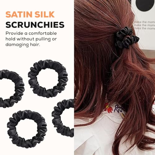 Multibrite Black Satin Scrunchies, No Crease Hair Ties for Thick & Thin Hair, Soft Elastic Hair Rubber, Stretchable Ponytail Holder, Hair Accessories for Women & Girls (Pack of 6) - Image 4