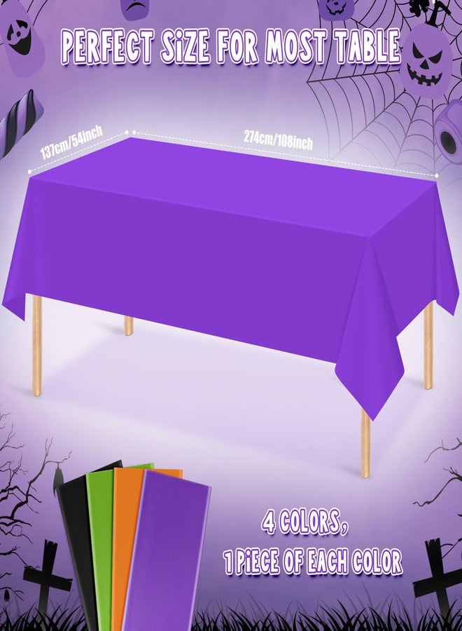MASHAN 4Pcs Halloween Tablecloth Plastic Orange Black Purple Green Table Cloths Disposable Rectangle Table Covers for Halloween Theme Kids Birthday Witch Vampire Party Decorations, 54 x 108 Inch - Image 2