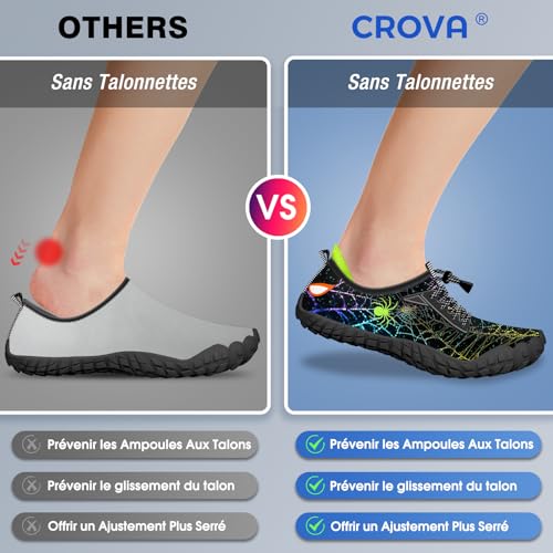 CROVA Builtin Heel Grips Water Shoes for Kids Girls Boys Hiking Shoes Wide Barefoot Swim Beach Pools Aqua Socks SlipOn Quick Dry Lightweight for Big Little Kids Toddler - Image 3
