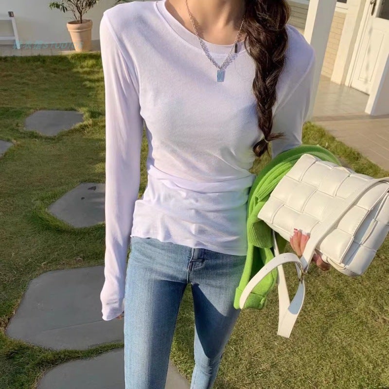 2026 Early Spring Solid Color Thin Sun-Protective Long-Sleeve T-Shirt For Women, New Summer Style, Slim Fit, Versatile, Ice Silk Breathable Top - Image 2