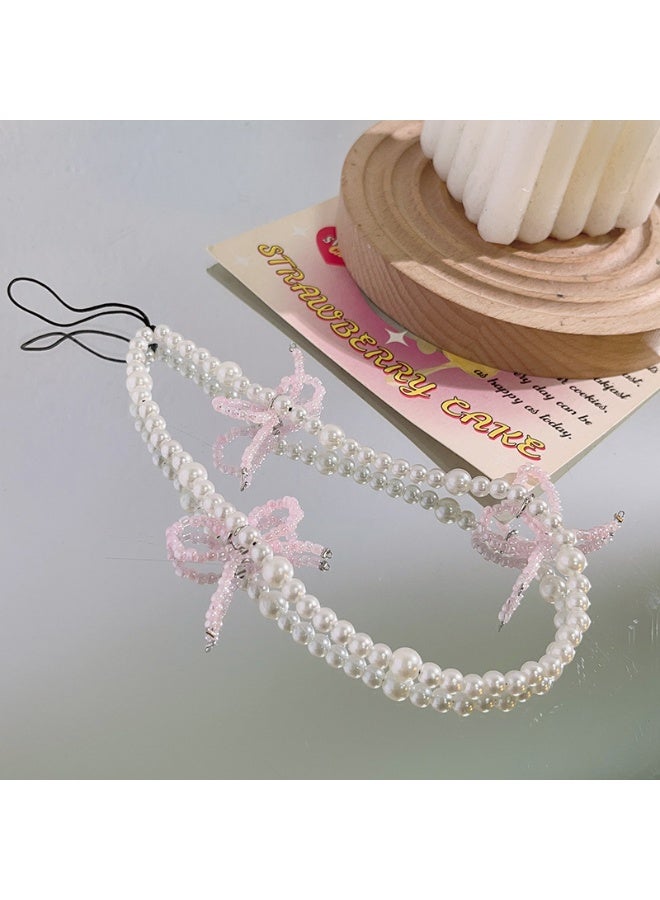 NIBEMINENT Phone Charm/ Chain Strap for Women Girls, Cute Pink Bow Cell Phone Case Lanyard Wrist Strap 