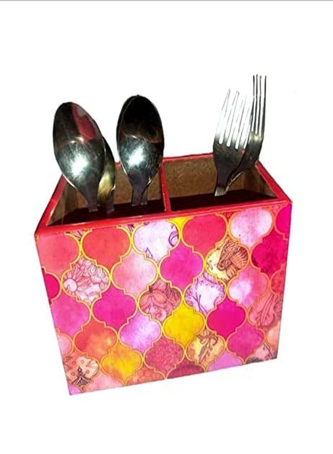 Geetastik MDF Wooden Cutlery Stand/Holder for Dining Table and Kitchen (Pink)