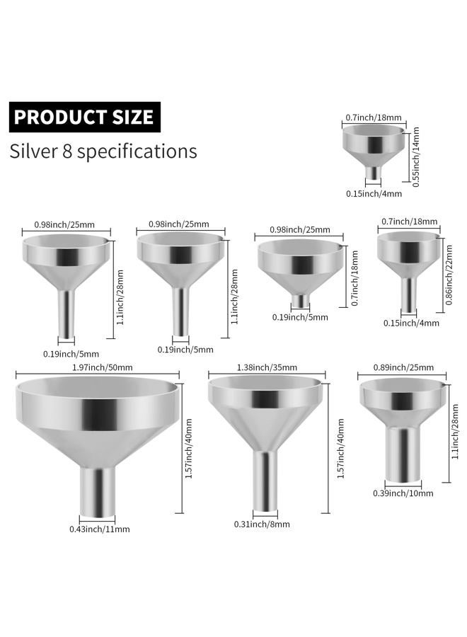 Goooxtex Small Metal Funnels Mini Funnel 8 Size Tiny Bottle Funnel, Miniature Atomizers, Flask, Perfume, Essential Oil, Powder, Pet Capsule, Spice Jar - Image 2