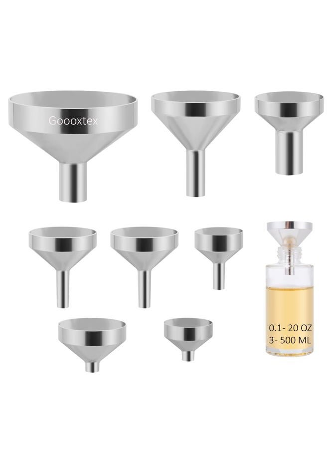 Goooxtex Small Metal Funnels Mini Funnel 8 Size Tiny Bottle Funnel, Miniature Atomizers, Flask, Perfume, Essential Oil, Powder, Pet Capsule, Spice Jar - Image 1