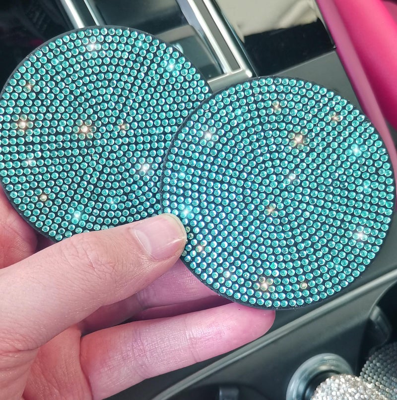 NBTEPEM 2pcs Bling Car Cup Holder Coaster, 2.75 inch Anti-Slip Shockproof Universal Fashion Car Coasters Insert Bling Crystal Rhinestone Automotive Interior Accessories for Women (2 pcs, Aquamrine) - Image 4