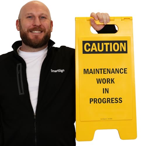 SmartSign 25 x 12 inch “Caution - Maintenance Work In Progress” Two-Sided Folding Floor Sign, Digitally Printed Polypropylene Plastic, Black and Yellow - Image 2