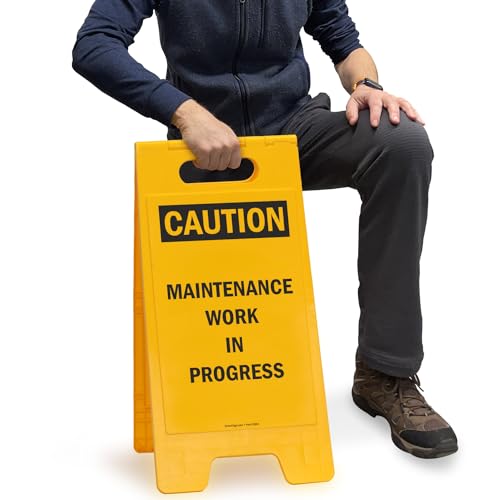 SmartSign 25 x 12 inch “Caution - Maintenance Work In Progress” Two-Sided Folding Floor Sign, Digitally Printed Polypropylene Plastic, Black and Yellow - Image 4