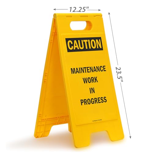SmartSign 25 x 12 inch “Caution - Maintenance Work In Progress” Two-Sided Folding Floor Sign, Digitally Printed Polypropylene Plastic, Black and Yellow - Image 3